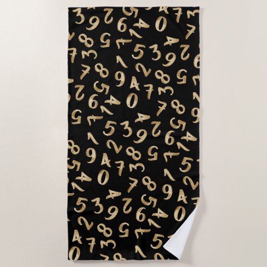 Serviette De Plage Black Gold Numbers Luxury Motif Chic Comptable (Devant)