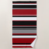 Serviette De Plage Black, Gray Red and White Stripes (Devant)