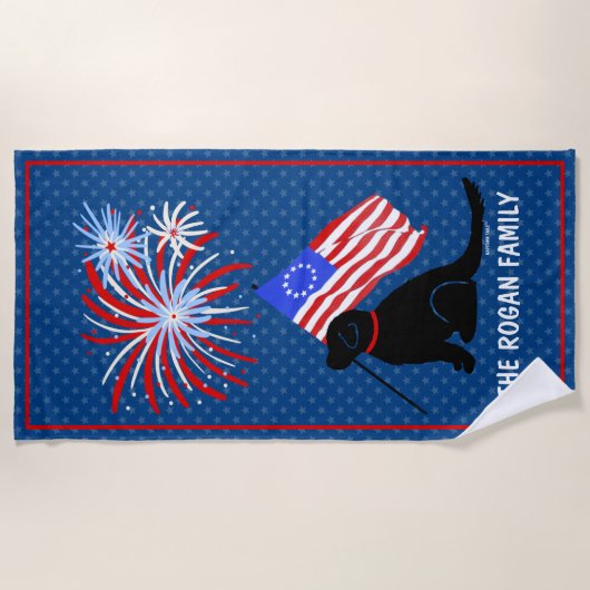 Serviette De Plage Black Lab Dog American Flag Beach Towel (Devant)