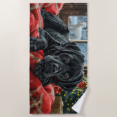 Serviette De Plage Black Labrador Chien Festive de Noël (Devant)