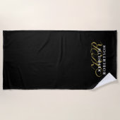 Serviette De Plage Black Monogram Minimalist Gold White Elegant Men (Devant)