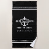 Serviette De Plage Black Nautical Boat Name Welcome Aboard Anchor (Devant)