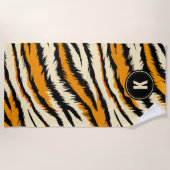 Serviette De Plage Black Orange Tiger Stripes Pattern Monogram (Devant)