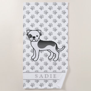 Serviette De Plage Black Piebald American Bulldog mignon chien et nom