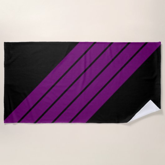 Serviette De Plage Black Purple Striped les années 70 80s Retro Racin (Devant)