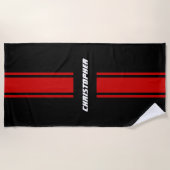 Serviette De Plage Black Red Racing Stripes Gold Monogrammed Pool (Devant)