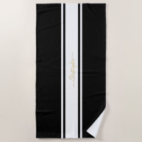 Black White Racing Stripes Gold Monogrammed Pool