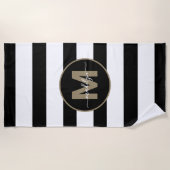 Serviette De Plage Black White Stripes Elegant Gold Nom Monogramme (Devant)