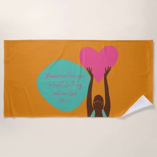 Serviette De Plage Black Woman Scripture Heart Christian Orange Beach (Devant)