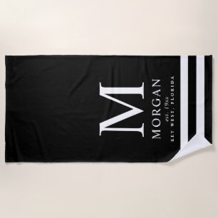 Serviette De Plage Blanc audacieux du noir de monogramme de famille
