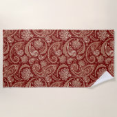Serviette De Plage Blanc Et Rouge Foncé Paisley (Devant)