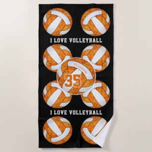 Serviette De Plage blanc orange couleurs de l'équipe J'aime volleybal