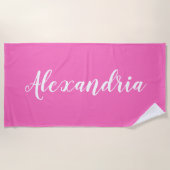 Serviette De Plage Blanc rose chaud personnalisé (Devant)