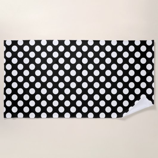 Serviette De Plage Blanc sur Noir Grand Taille Pois (Devant)
