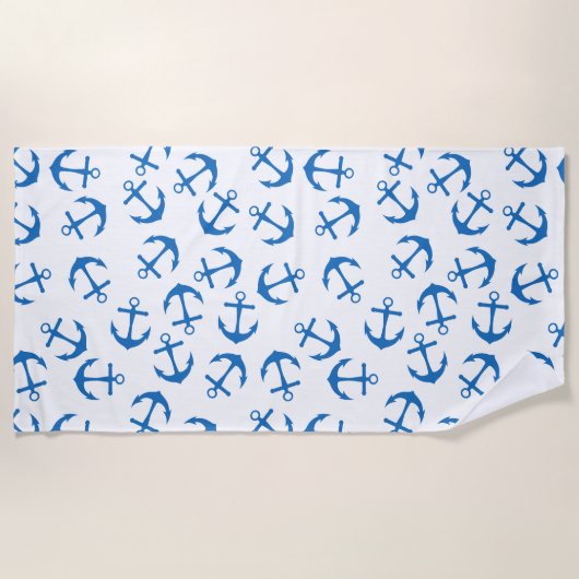 Serviette de plage blanche et Ancre bleue (Devant)