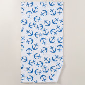 Serviette de plage blanche et Ancre bleue (Devant)