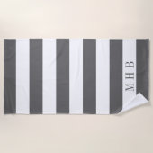 Serviette De Plage Blancs et gris et monogramme (Devant)