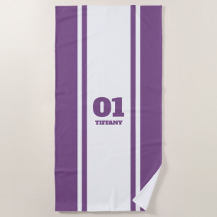 Serviette De Plage Blancs et violets Nom et numéro de la bande de spo