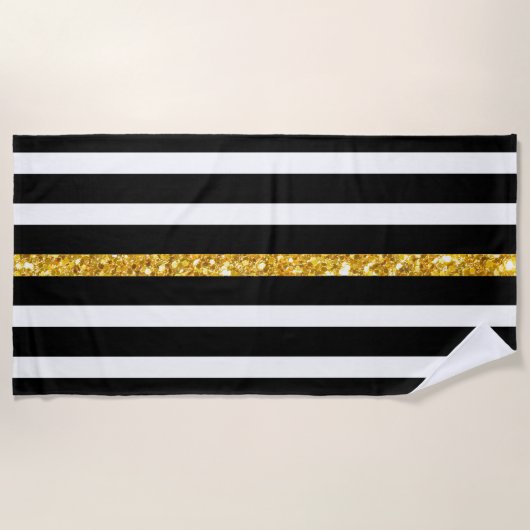 Serviette De Plage Blancs Noirs Et Or (Devant)