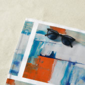 Serviette De Plage Bleu Abstrait et art moderne orange (En situation)
