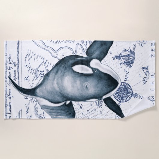 Serviette De Plage Bleu antique d'orque (Devant)