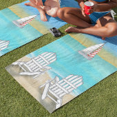 Serviette De Plage Bleu Aquarelle Simple Plage côtière Voilier