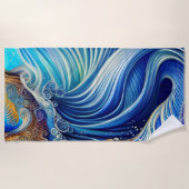 Serviette De Plage Bleu avec or Abstrait Ocean Waves Artwork (Devant)