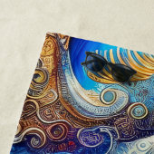 Serviette De Plage Bleu avec or Abstrait Ocean Waves Artwork (En situation)