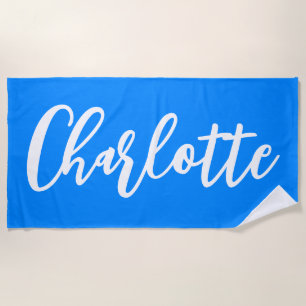 Serviette De Plage Bleu Azur et lettrage blanc Script