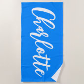 Serviette De Plage Bleu Azur et lettrage blanc Script (Devant)