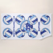 Serviette De Plage bleu blanc couleur de l'équipe nom volleyballs (Devant)