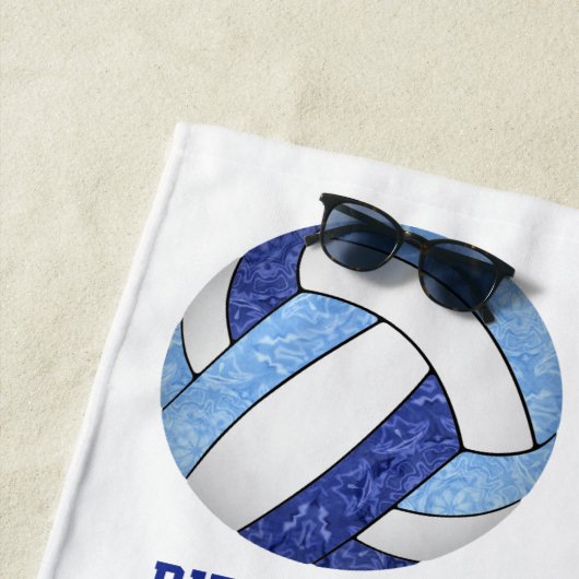 Serviette De Plage bleu blanc couleur de l'équipe nom volleyballs (En situation)