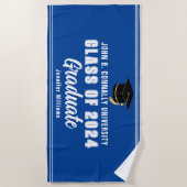 Serviette De Plage Bleu Blanc Diplômé 2024 Garderies de Graduation (Devant)