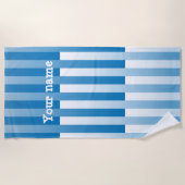 Serviette De Plage Bleu Blanc Personnaliser Motif rayé (Devant)