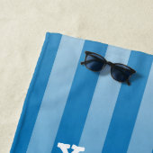 Serviette De Plage Bleu Blanc Personnaliser Motif rayé (En situation)