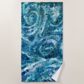 Serviette De Plage Bleu Blanc Turquoise Mer vague Splash Abstraction (Devant)
