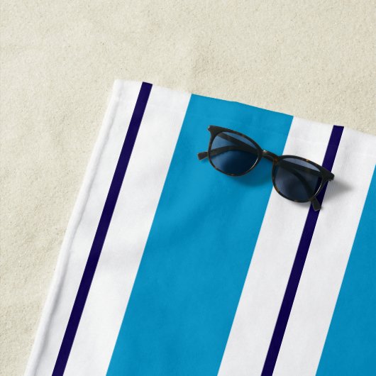 Serviette De Plage Bleu Blancs Ancre Nautique (En situation)