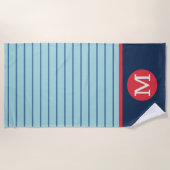 Serviette De Plage Bleu Bleu Bleu Blanc Monogramme Masculine (Devant)