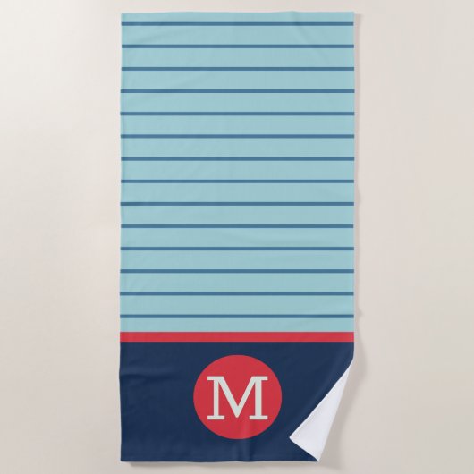 Serviette De Plage Bleu Bleu Bleu Blanc Monogramme Masculine (Devant)