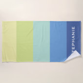 Serviette De Plage Bleu bleu vert jaune Abstrait rayures Nom (Devant)