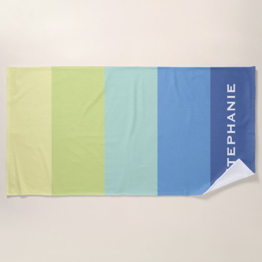 Serviette De Plage Bleu bleu vert jaune Abstrait rayures Nom (Devant)