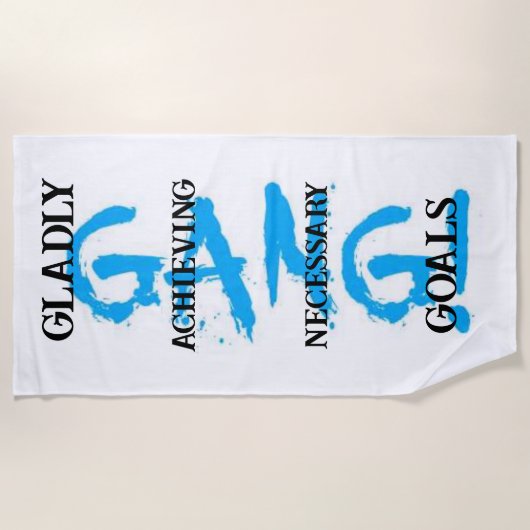 Serviette de plage bleu ciel GANG ! (Devant)