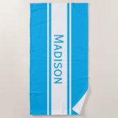 Serviette De Plage Bleu ciel uni Blancs Nom moderne (Devant)