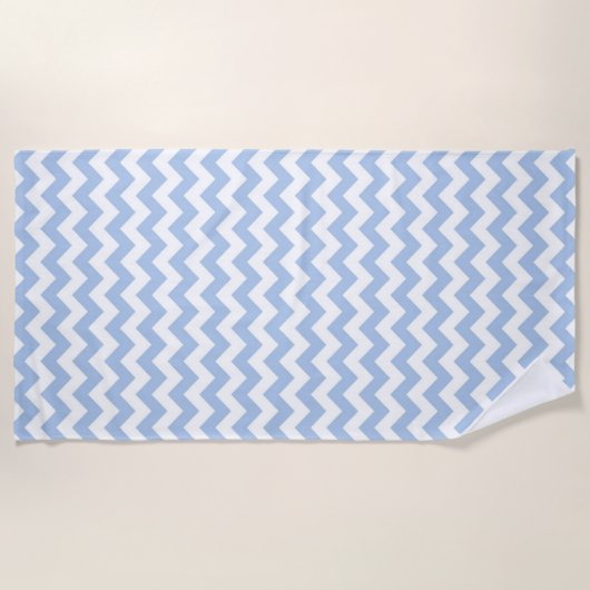 Serviette de plage bleu-clair et blanche de zigzag (Devant)