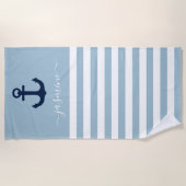 Serviette De Plage Bleu clair et Bleu Blancs Personnalisé Élégant (Devant)