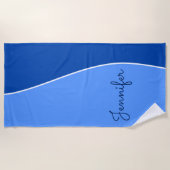 Serviette De Plage Bleu-clair et bleu-foncé + Nom fait sur commande (Devant)