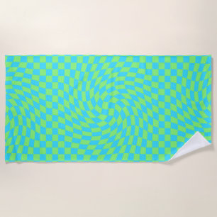 Serviette De Plage Bleu clair frais et vert dépoli À damiers Motif