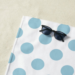 Serviette De Plage Bleu clair Large Pois sur blanc