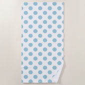 Serviette De Plage Bleu clair Large Pois sur blanc (Devant)