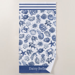 Serviette De Plage Bleu Coastal Living Décor